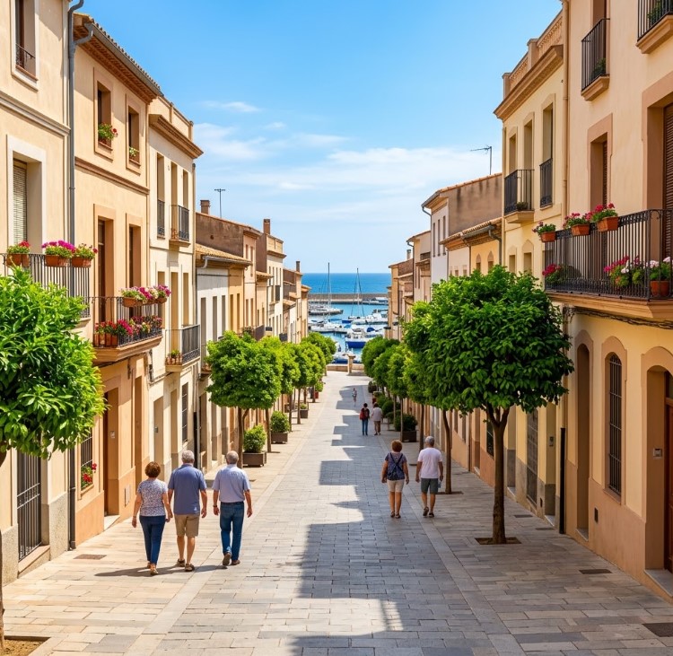 Vistas del paseo litoral, la arquitectura mediterránea y el entorno de Arenys de Mar